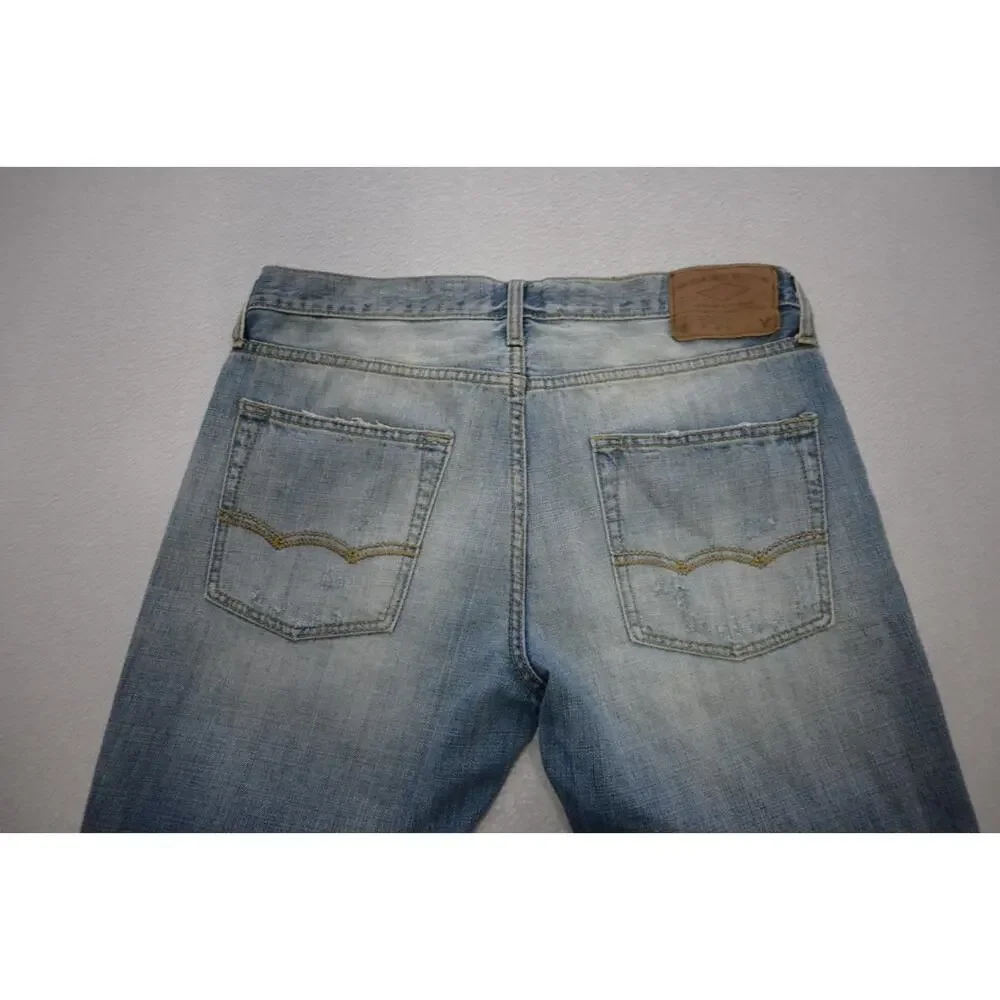 American Eagle Slim Straight Destroyed Rugged Light Blue‎ Jeans Mens Sz 32 x 34